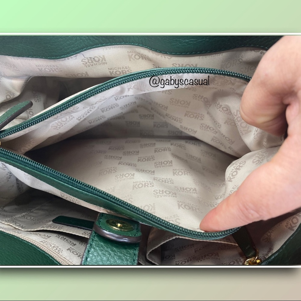 Michael Kors Hamilton Large Pebbled Leather Satchel Handbag / Tote Hunter Green - Picture 11 of 17